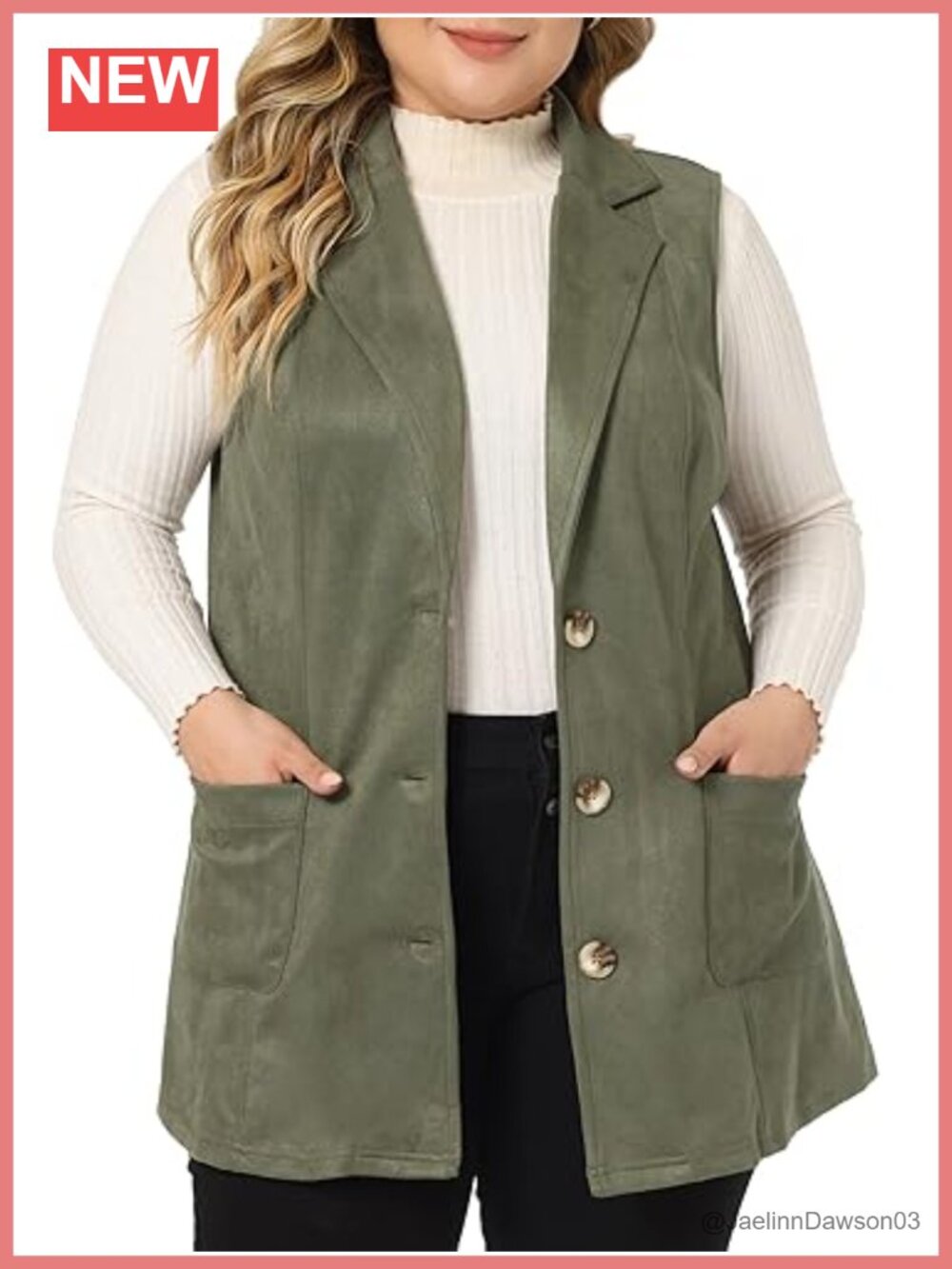 Plus Size Faux Suede Utility Vest Sleeveless Button Front Casual